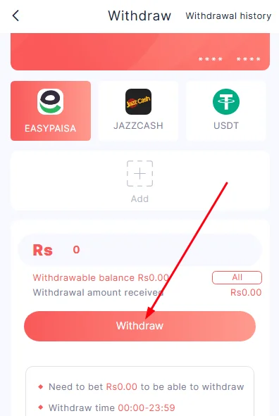 Click on withdraw button