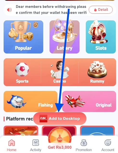 click add to desktop button