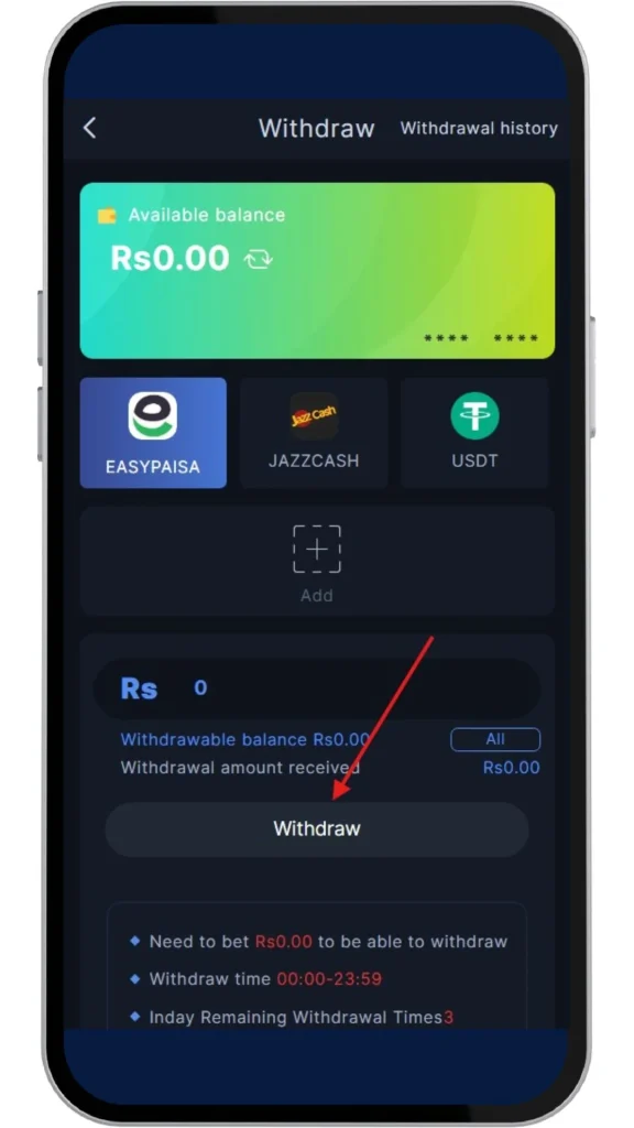 click withdraw button