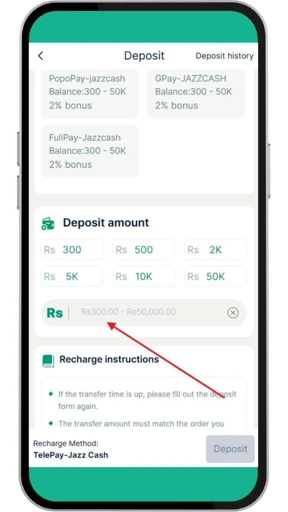 enter deposit amount