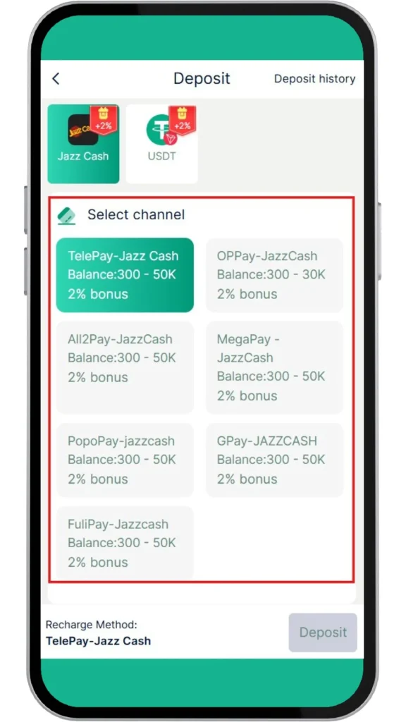 select deposit channel