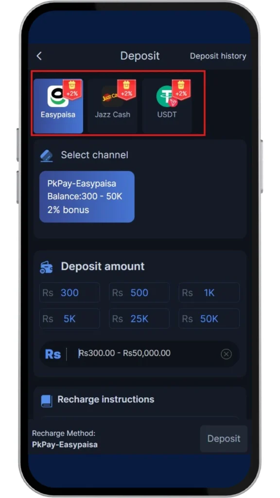 select deposit method