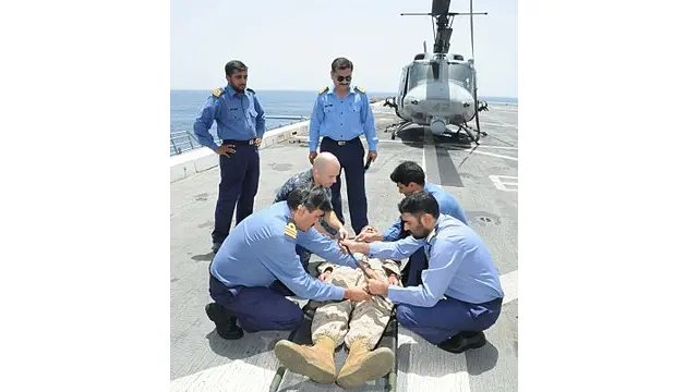 Pakistan Navy medical specialists conducting medical training while abroad on sea mission